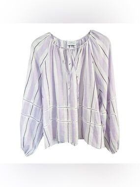 Tanya Taylor Lavender and White Striped Peasant Top